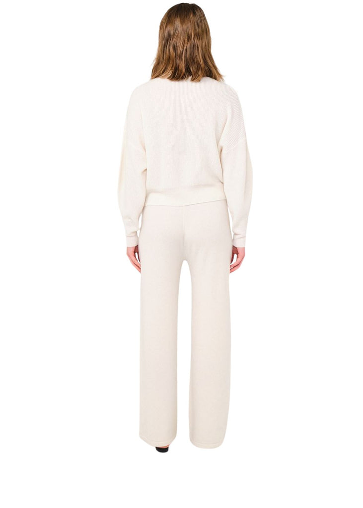 Brodie Fine Cashmere Drawstring Luxe Wide Leg Pant - Organic White - Styleartist