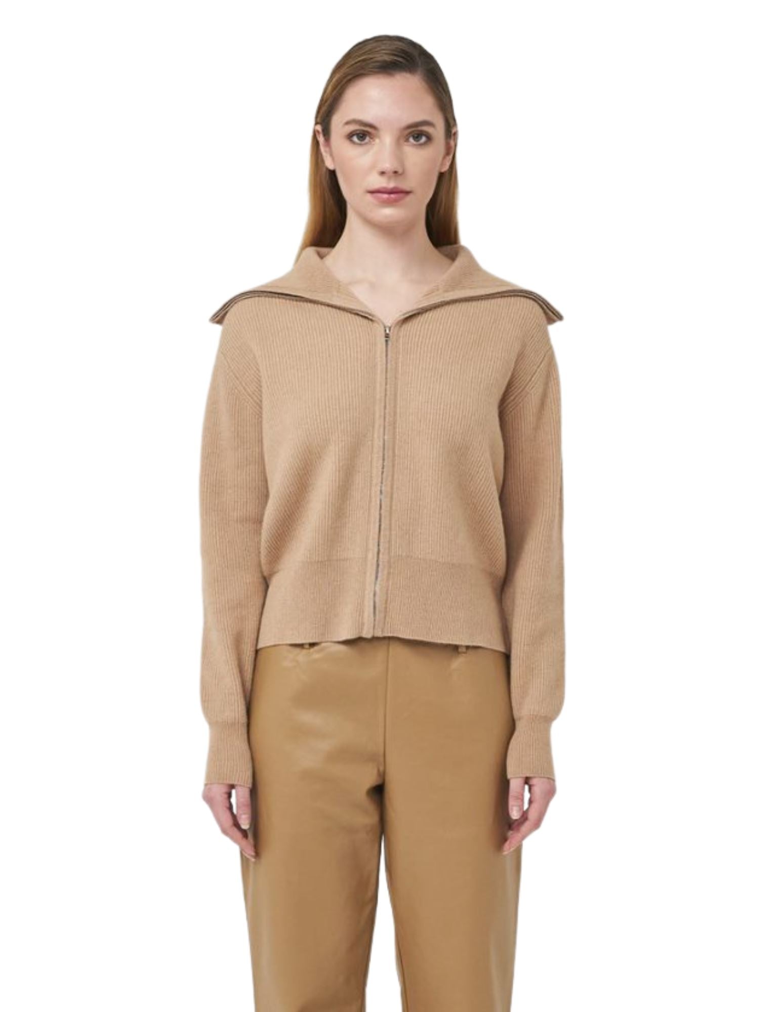 Brodie Fine Cashmere Jade Zip Jacket Camel Styleartist