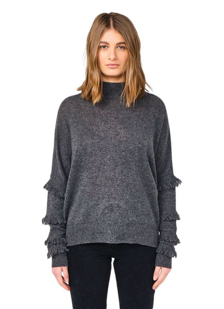 Brodie Fine Cashmere Naomi Fringe Sleeve Sweater - Derby Grey - Styleartist