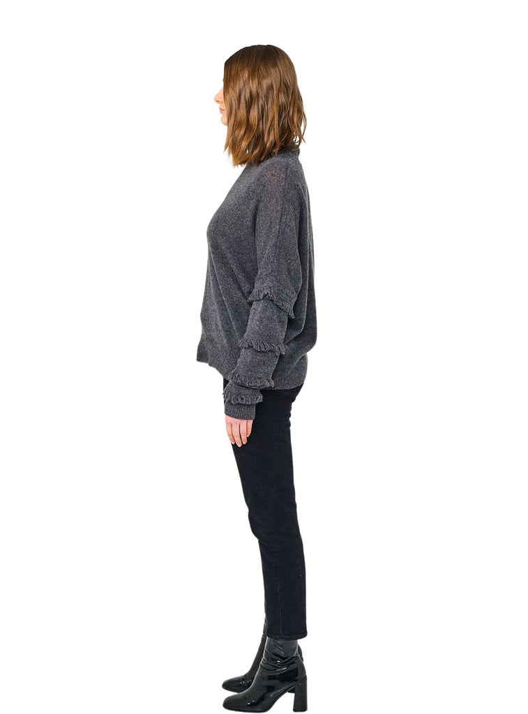 Brodie Fine Cashmere Naomi Fringe Sleeve Sweater - Derby Grey - Styleartist