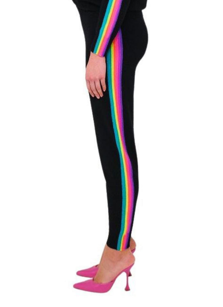 Brodie Fine Cashmere Rainbow Jogger Pant - Black/Stripes Periwinkle - Styleartist