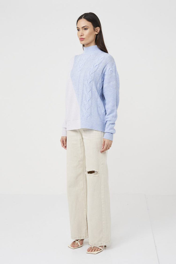 Brodie Fine Cashmere Sophia Cable Sweater - Ash/Blue Mist - Styleartist