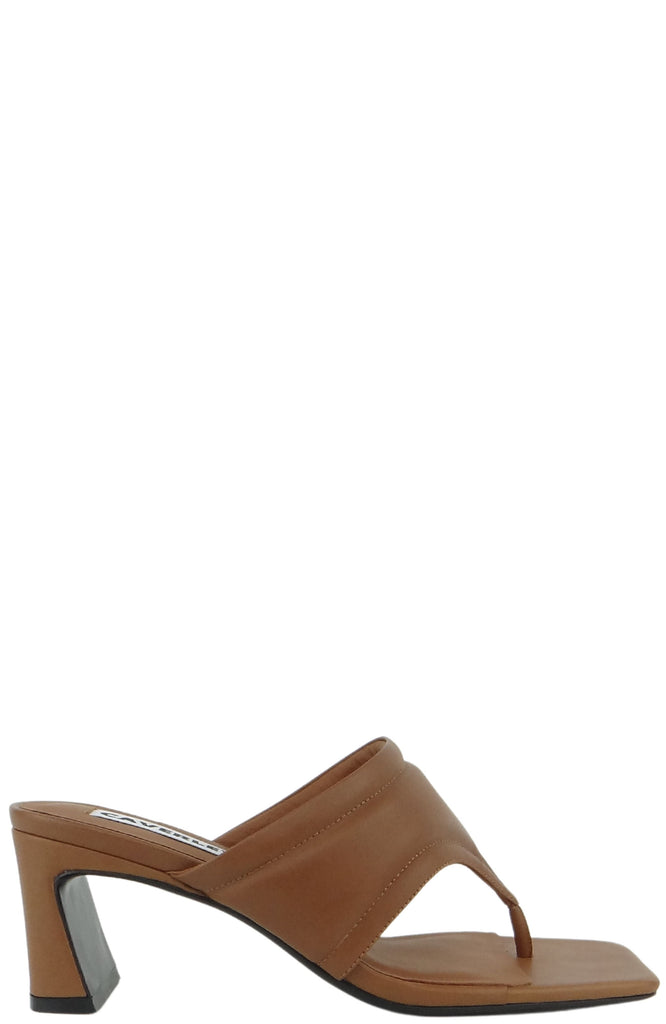 Caverley Ace Square Toe Thong Heeled Sandal - Chestnut - Styleartist