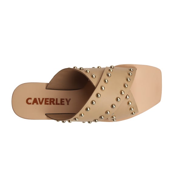 Caverley River Slide Studded Cross Band Leather Sandal- Tan - Styleartist