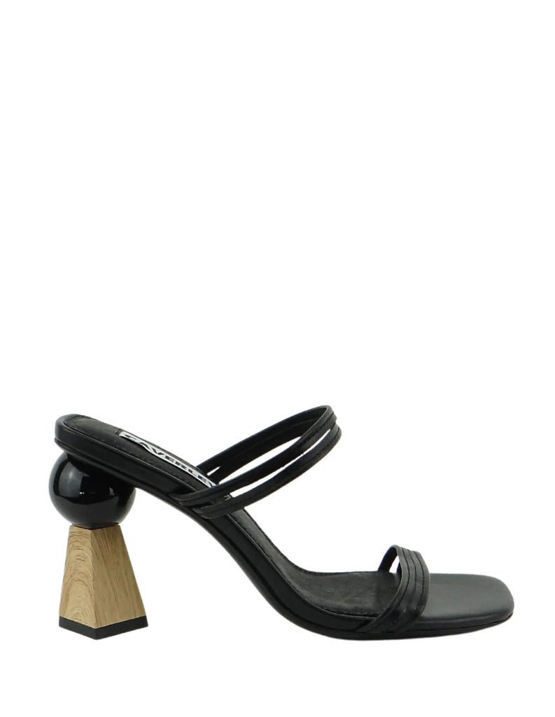 Caverley Trish Leather Strappy Sculpted Heeled Sandal - Black - Styleartist