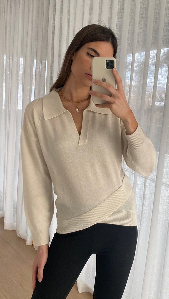 Charli London Polo Collar Cashmere Sweater- Ivory - Styleartist