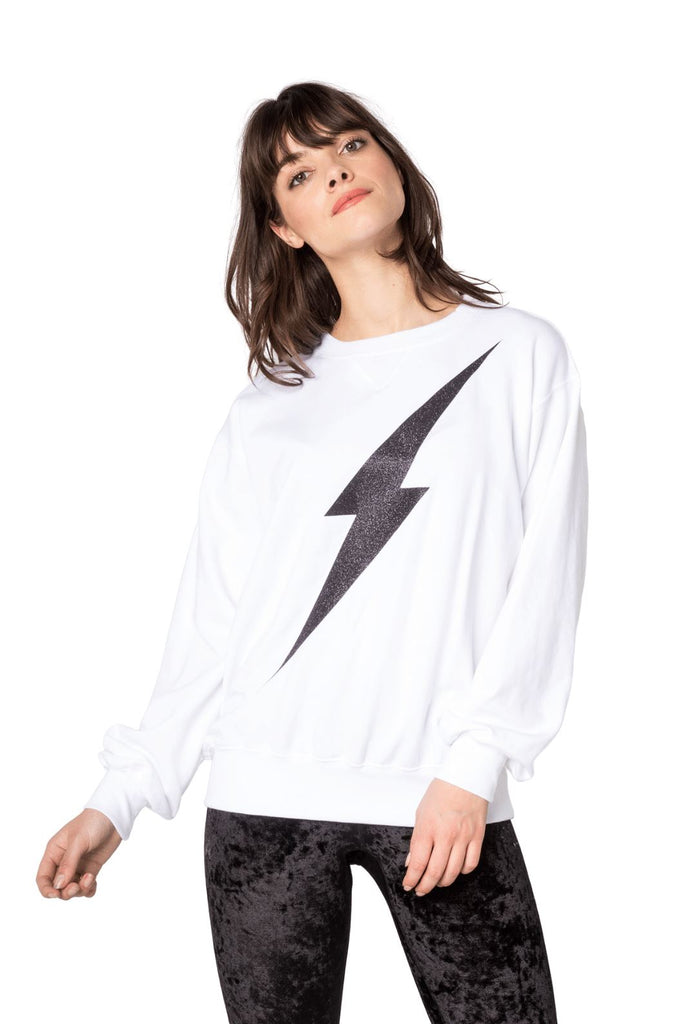 CHRLDR Lightning Bolt Oversized Crew Neck Sweatshirt - White - Styleartist