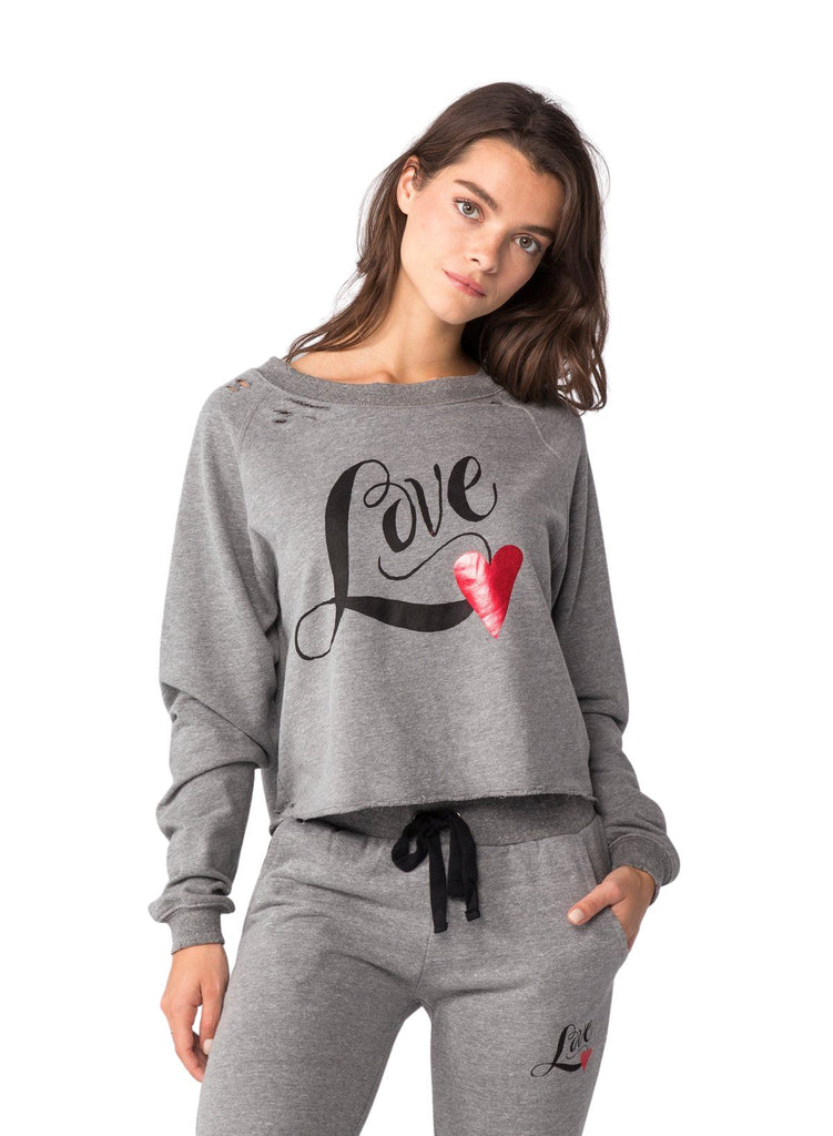 CHRLDR Love Heart Crop Boatneck Sweatshirt- Heather Grey - Styleartist