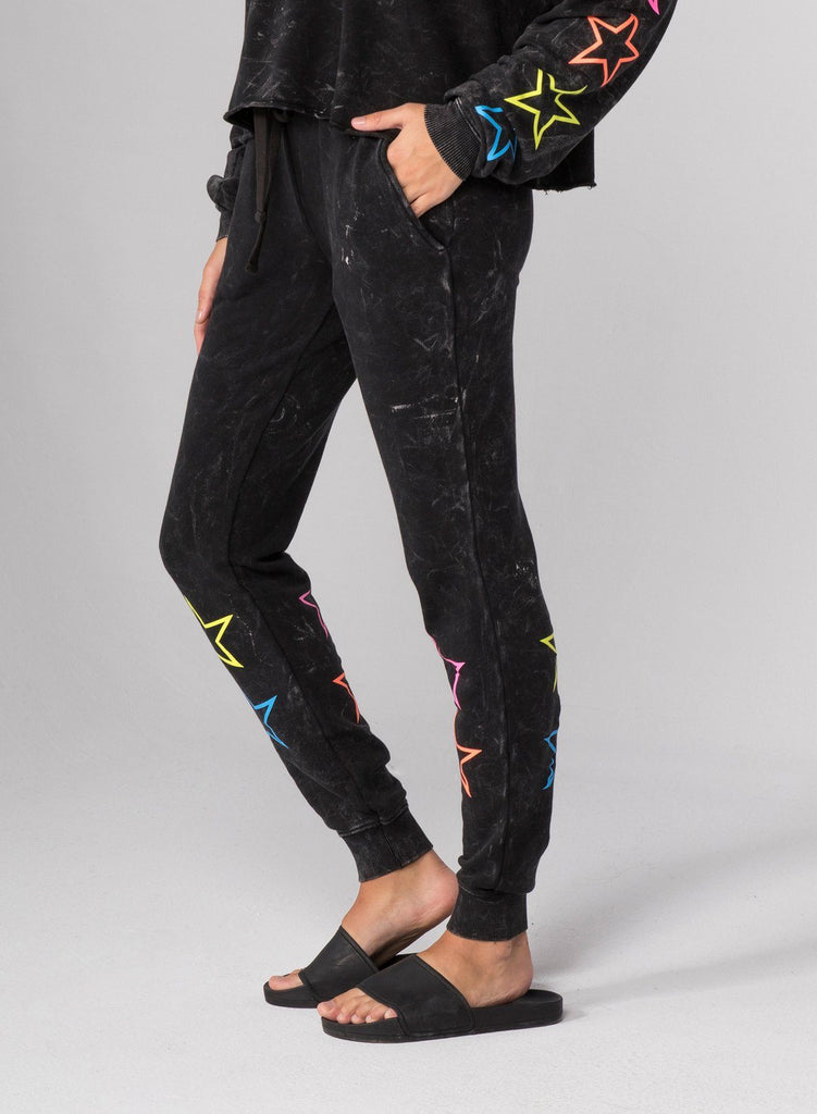 CHRLDR Neon Outline Stars Flat Pocket Sweatpants- Mineral Black - Styleartist