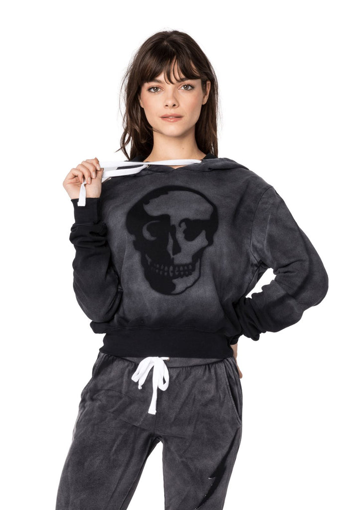 CHRLDR Stencil Skull Crop Pullover Hoodie - Black - Styleartist