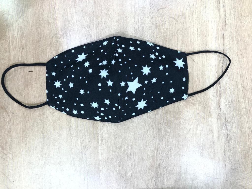 Cotton Mask with Stars- Black with White - Styleartist