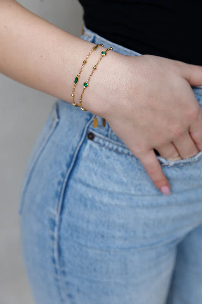 Crystal Beaded Bracelet- Gold - Styleartist