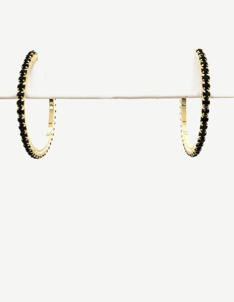 Crystal Hoop Earrings- Black and Gold - Styleartist