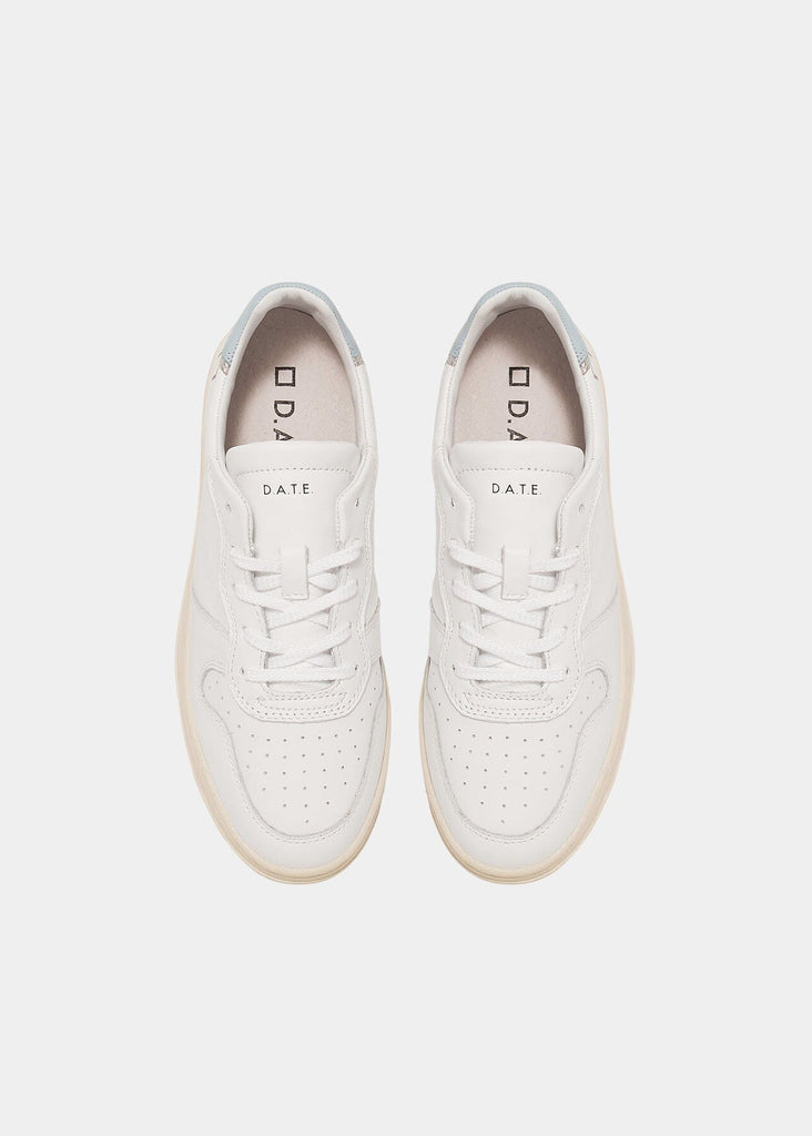 D.A.T.E. Court Mono Low Top Leather Sneaker - White-Sky - Styleartist