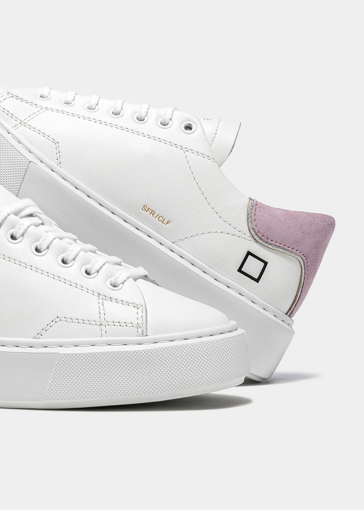 D.A.T.E Sfera Calf Leather Sneaker- White-lilac - Styleartist