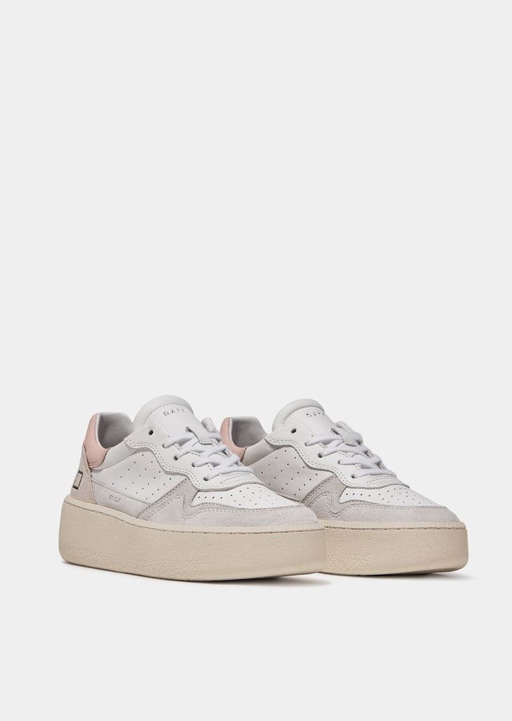 D.A.T.E. Step Calf Leather Sneakers - White-Pink - Styleartist