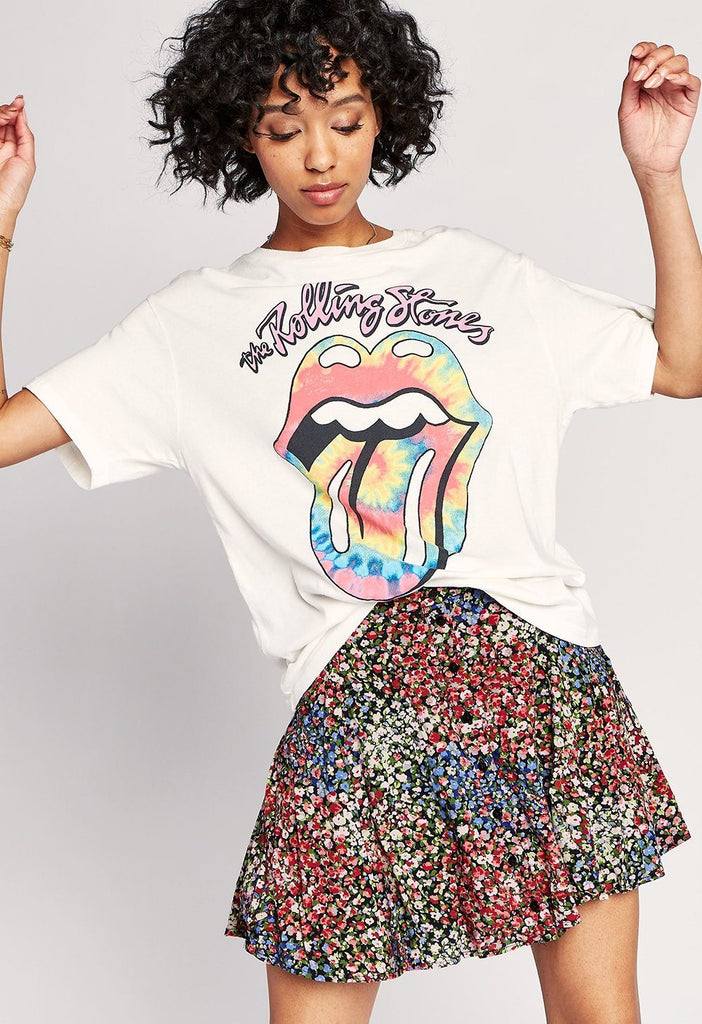 Daydreamer Rolling Stones Tie Dye Tongue Tee - Vintage White - Styleartist