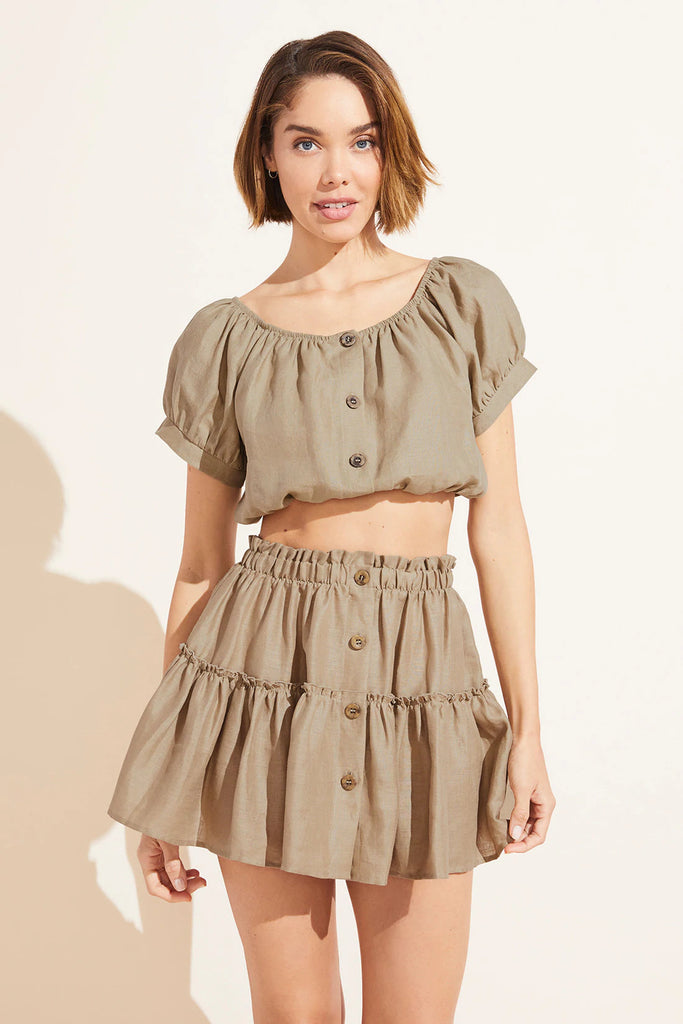 Eberjey Nellie Linen Mini Skirt- Khaki - Styleartist