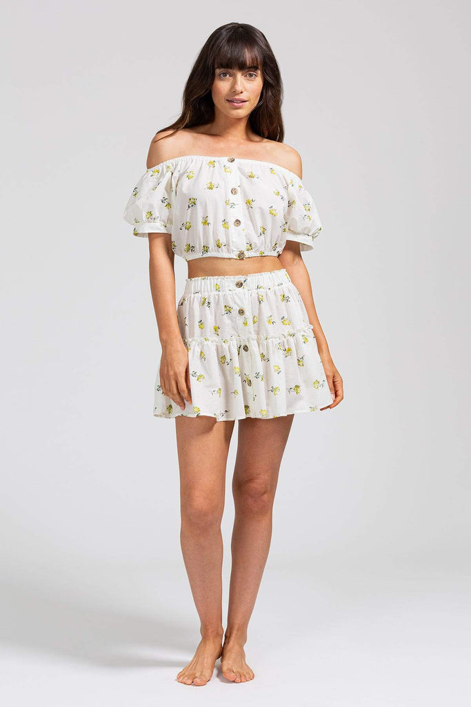 Eberjey Nostalgia Garden Nellie Floral Print Mini Skirt- Cloud - Styleartist