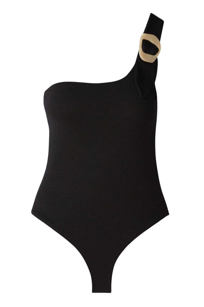 Eberjey Pique Marion One-Piece Bathing Suit With Buckle- Black - Styleartist