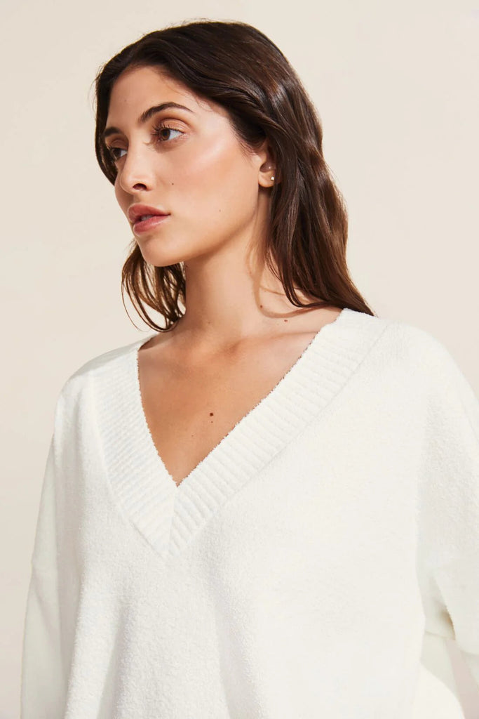 Eberjey Recycled Boucle V-Neck Sweater - Ivory - Styleartist
