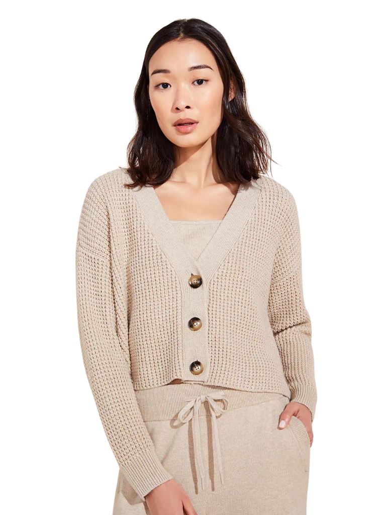 Eberjey Recycled Sweater Cropped Cardigan - Oat - Styleartist