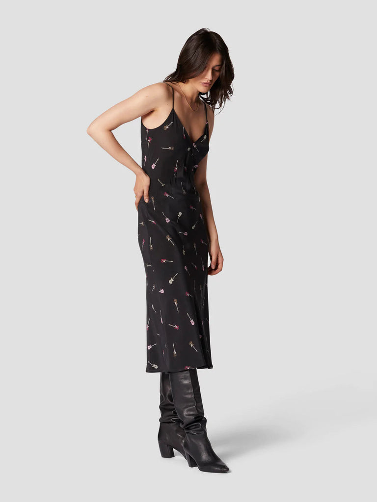 Equipment Farren Silk Dress - True Black Multi Busker - Styleartist