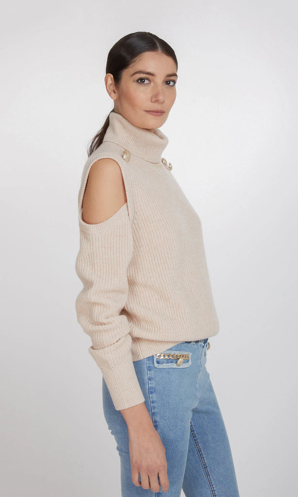 Generation Love Bibi Cutout Turtleneck Sweater - Oatmeal - Styleartist