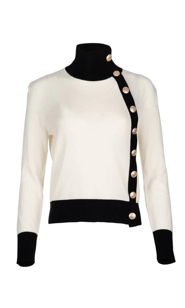 Generation Love Gabriella Button Sweater - Cream/Black - Styleartist