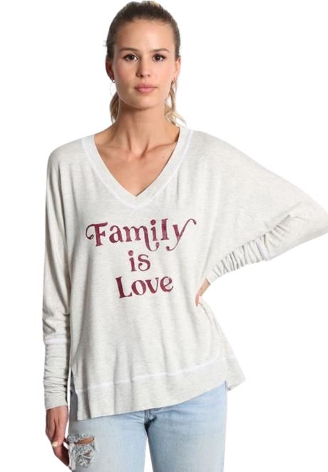 Good Hyouman Carrie "Family Is Love" V Neck Sweater- Natural - Styleartist