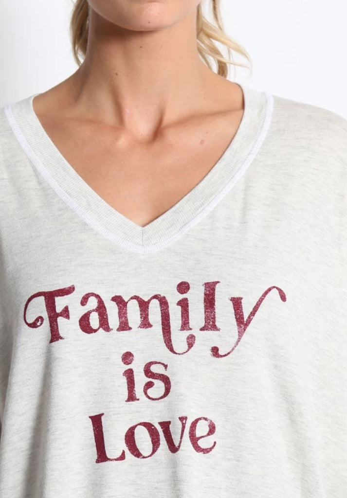 Good Hyouman Carrie "Family Is Love" V Neck Sweater- Natural - Styleartist