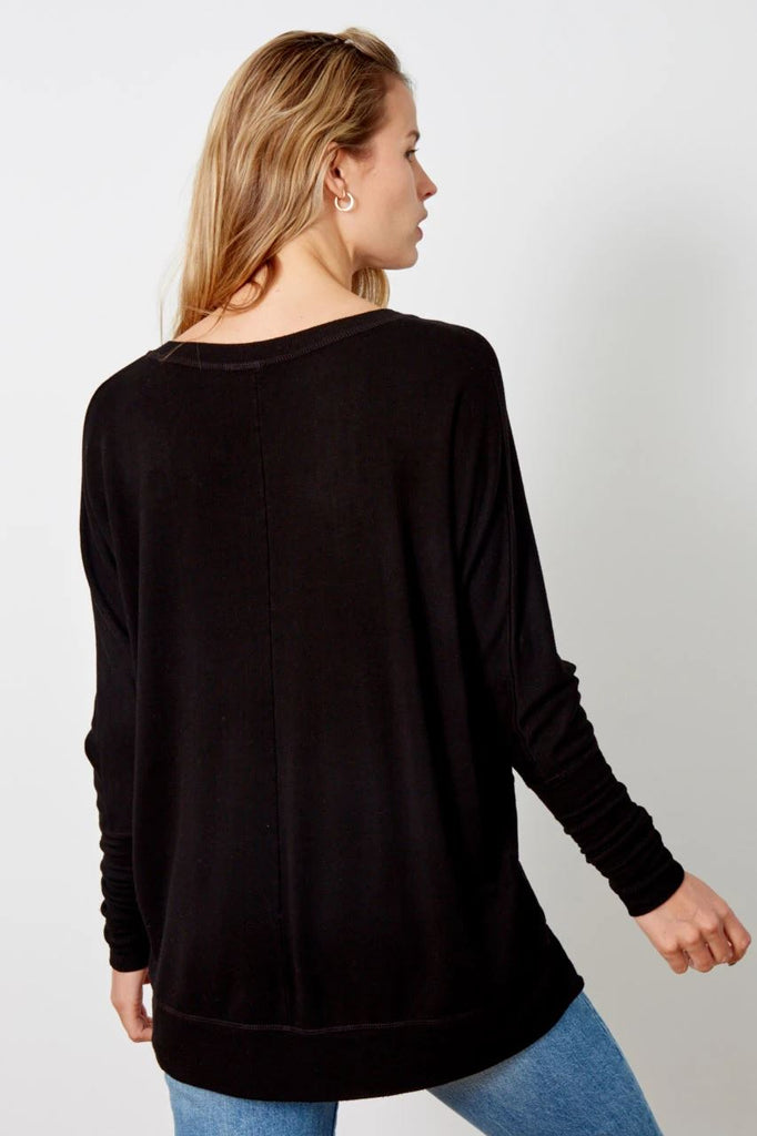 Good Hyouman Carrie Wild and Free V Neck Sweatshirt- Black Sand - Styleartist