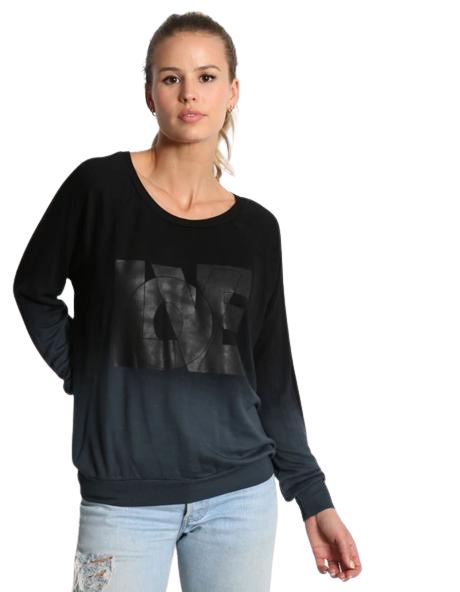 Good Hyouman Chelsea "Love" Overlap Crew Neck Sweater - Black Iron Ombre - Styleartist