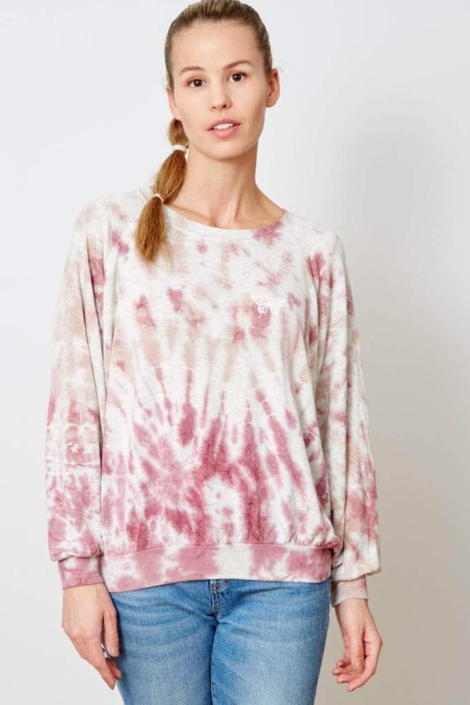 Good hYOUman The Emerson Butterfly Outline Long Sleeve - Ash Rose Tie-Dye - Styleartist
