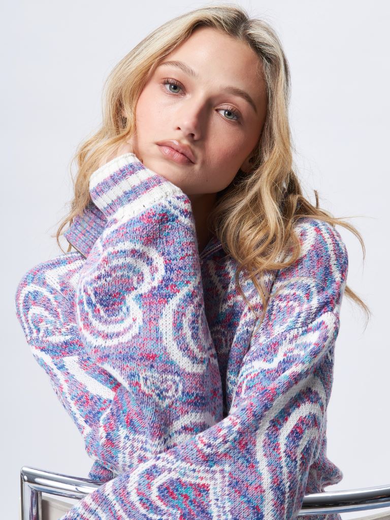 John + Jenn Royce Quarter Zip Sweater with Hearts Design- Purple Rhapsody - Styleartist