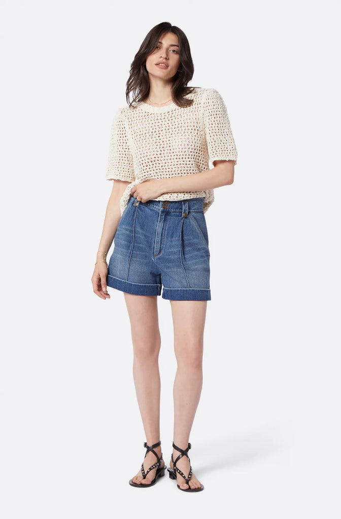 Joie Lupine Crewneck Cotton Short Sleeve Sweater - Natural - Styleartist