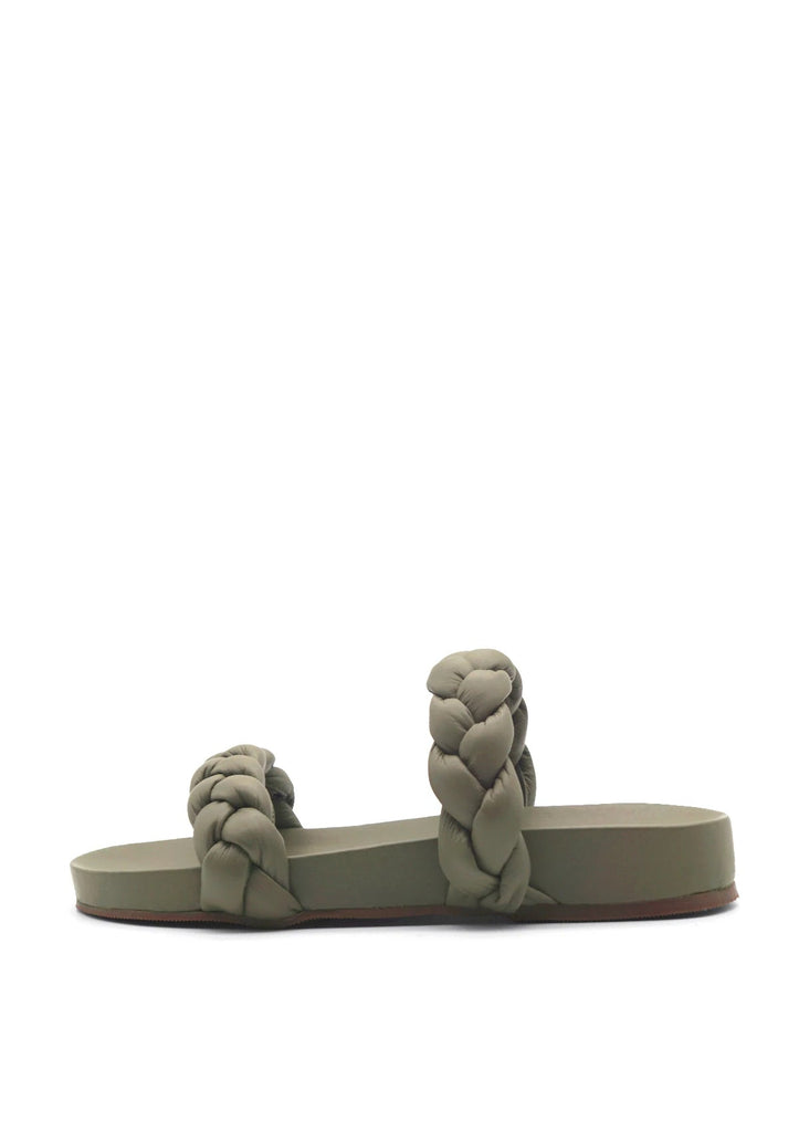 Kaanas Coco Leather Pool Slide Sandal- Olive - Styleartist
