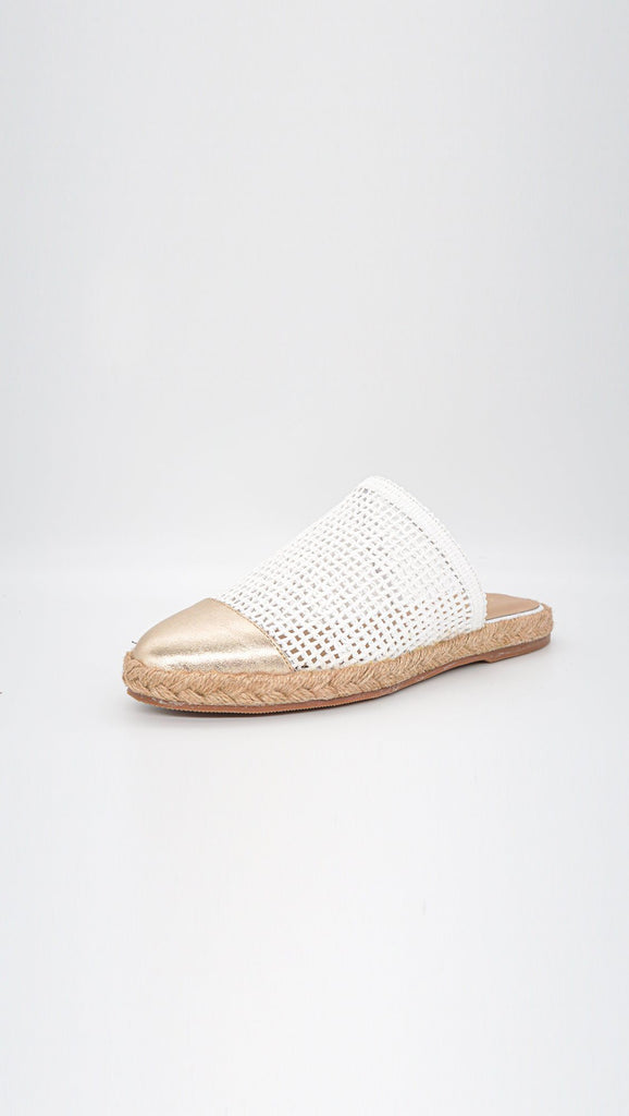Kaanas Palau Fishnet Mule Espadrille- White With Gold - Styleartist