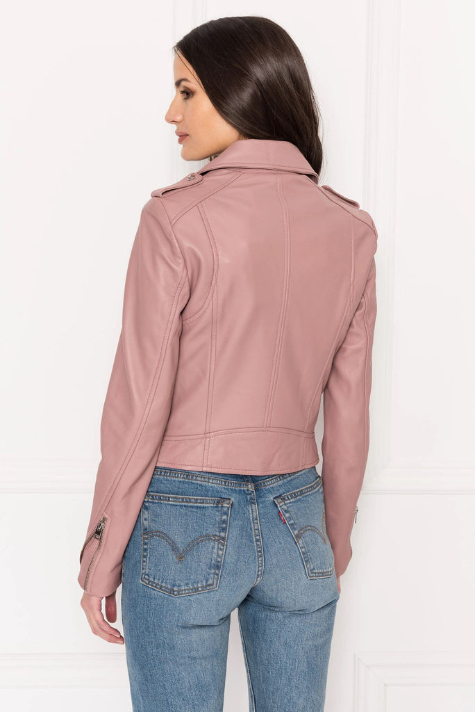 Lamarque Donna Signature Leather Biker Jacket - Dusty Pink - Styleartist