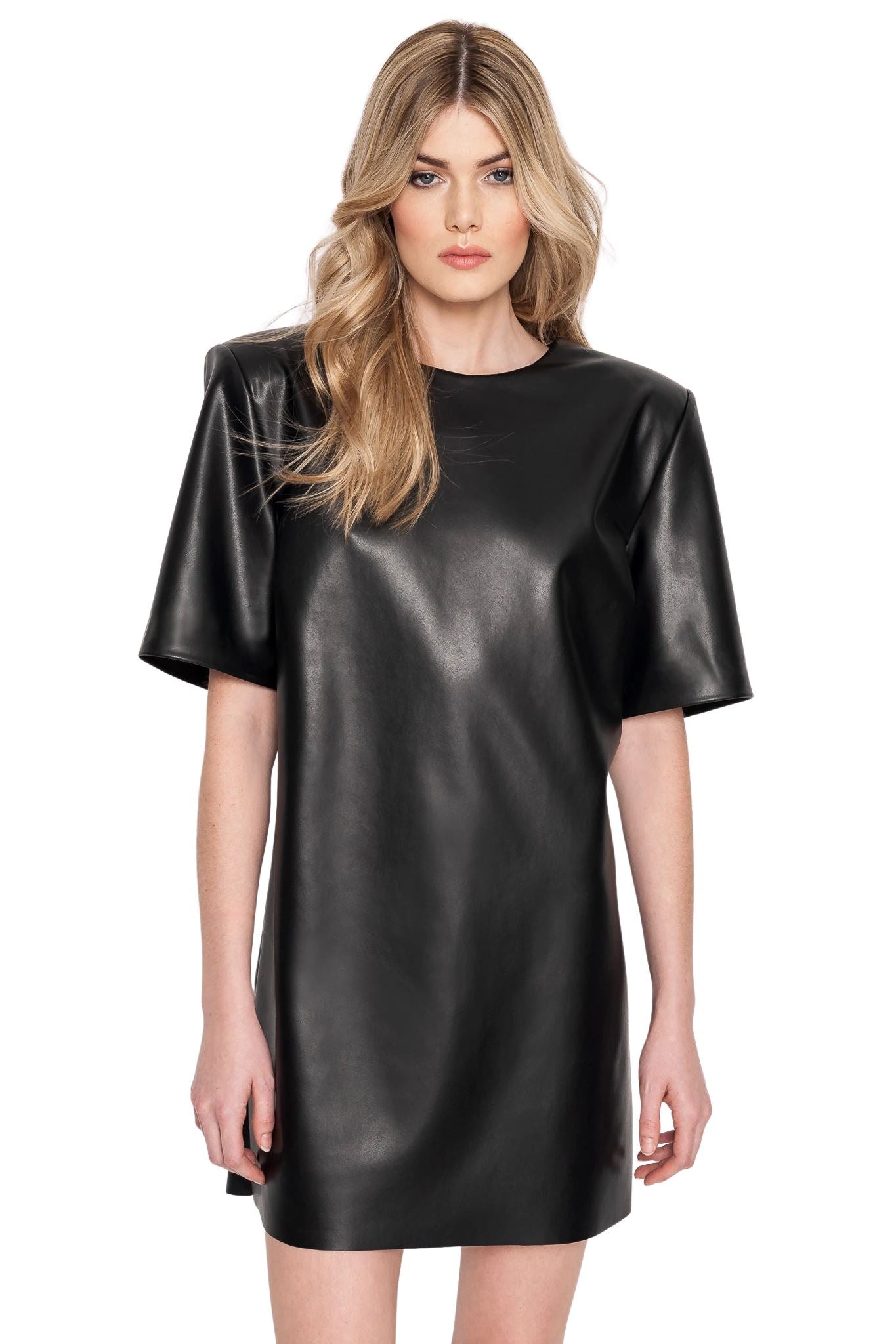 La Marque Laveta Faux Leather T-Shirt Dress- Black Styleartist La Marque Laveta Faux Leather T-Shirt Dress- Black Styleartist