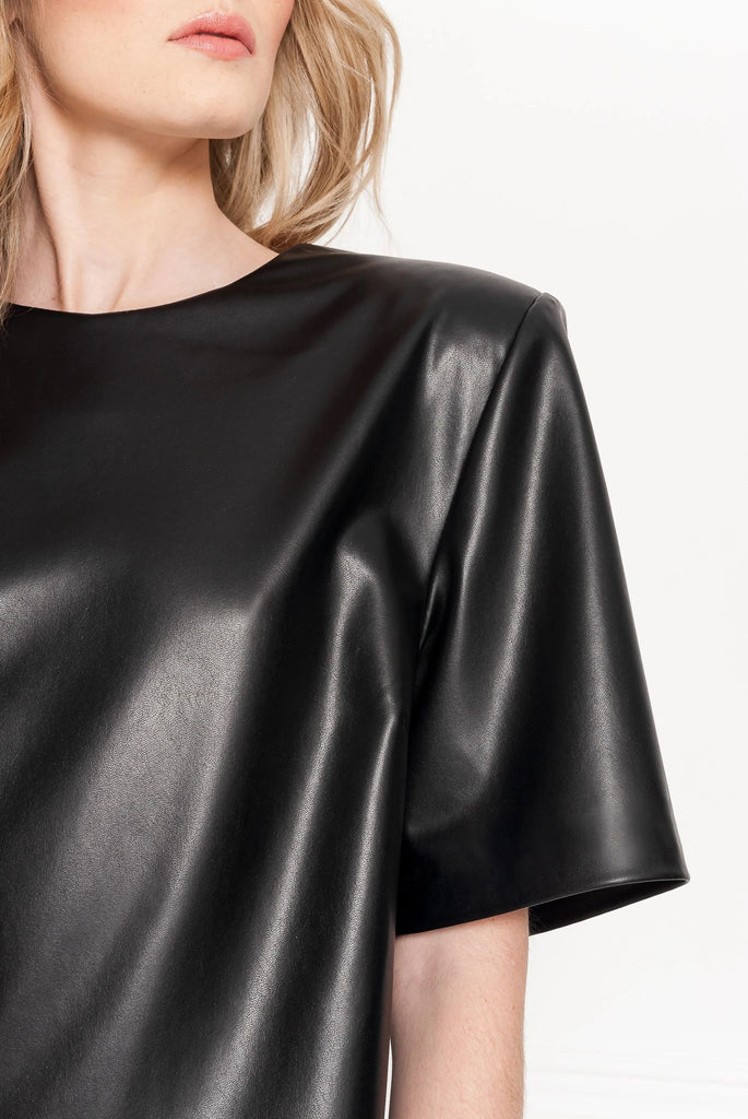 La Marque Laveta Faux Leather T-Shirt Dress- Black - Styleartist