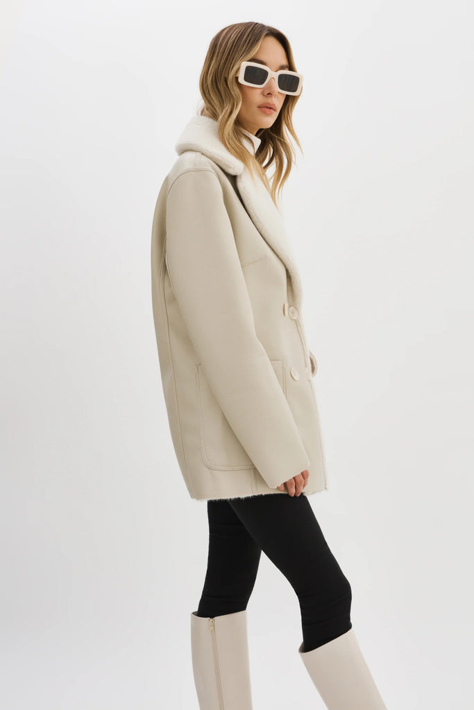 Lamarque Camille Faux Shearling Reversible Jacket- Ivory - Styleartist
