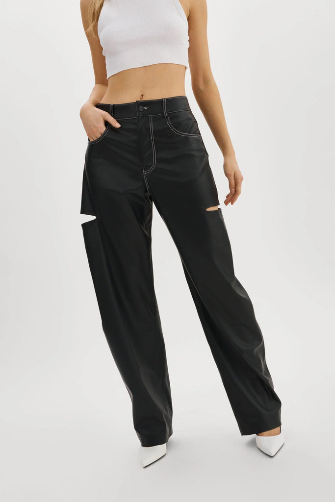 Lamarque Faleen Faux Leather Loose Pant- Black - Styleartist