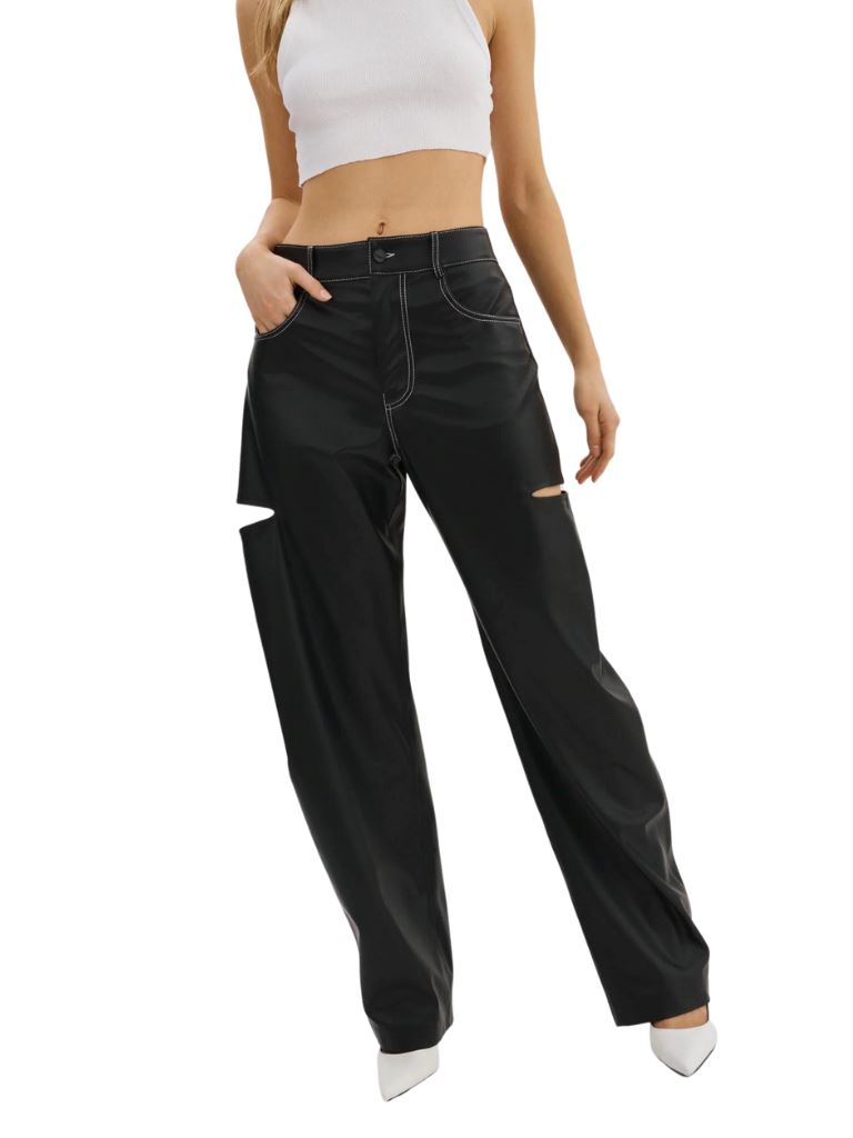 Lamarque Faleen Faux Leather Loose Pant- Black - Styleartist