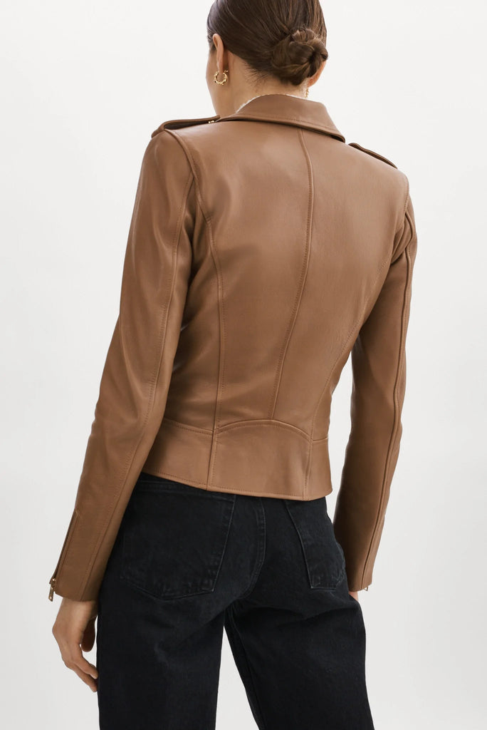 Lamarque Mellie Leather Biker Jacket- Mink Brown - Styleartist