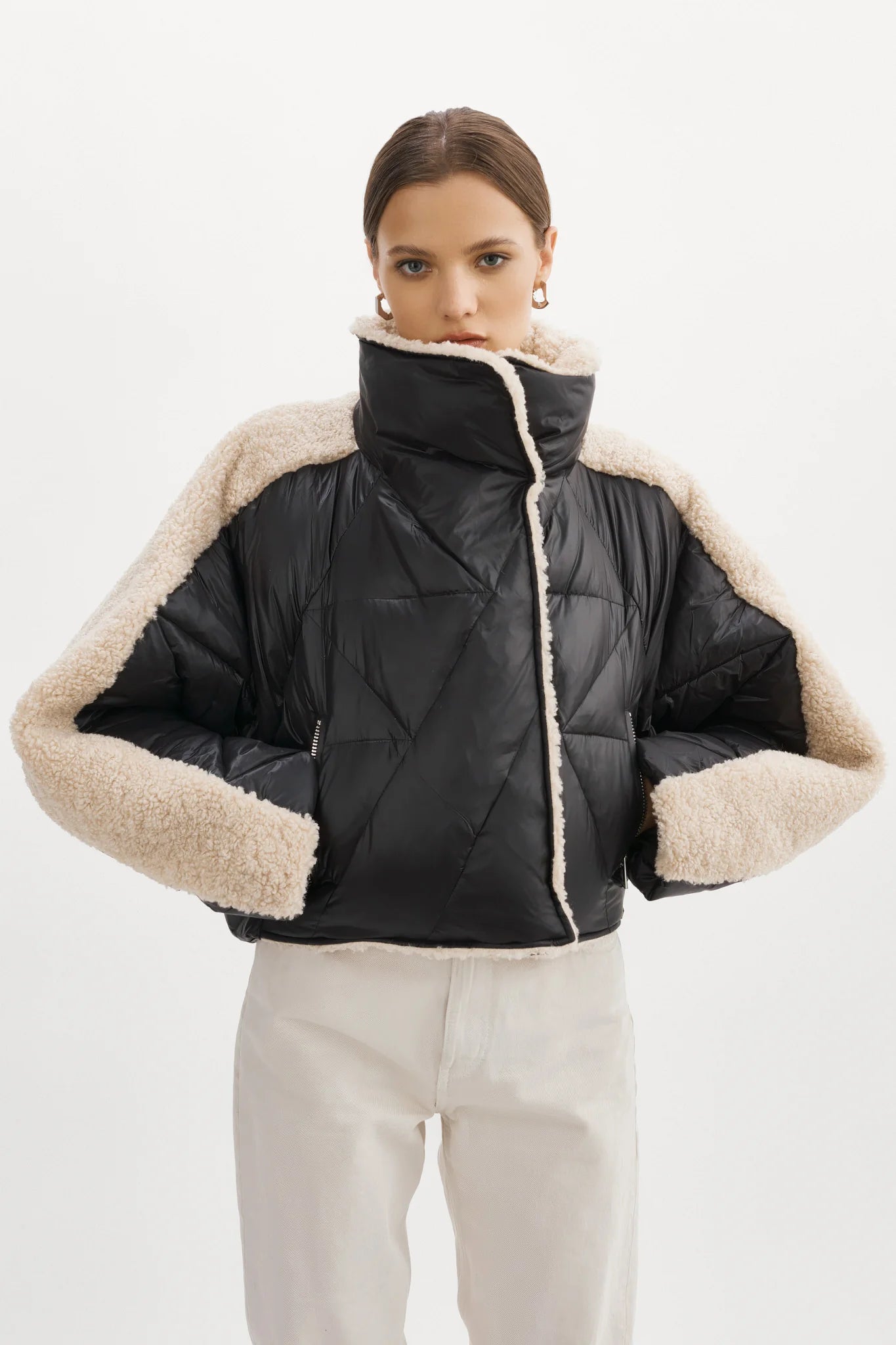 Mixed media puffer sales coat