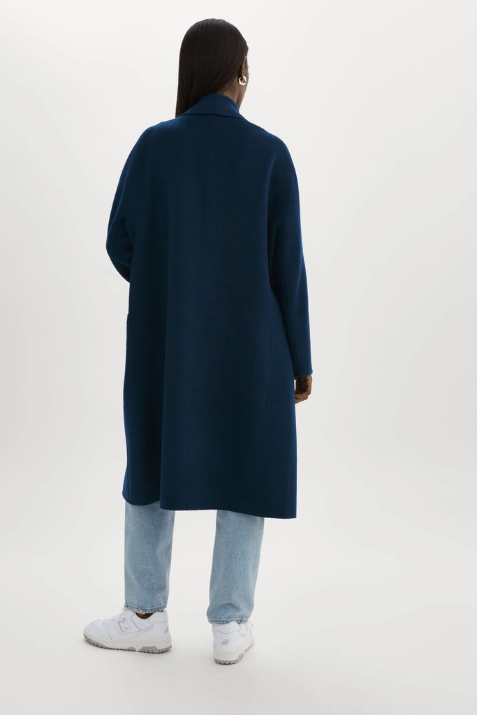 Lamarque Thara Shawl Collar Wool Coat- Midnight Blue - Styleartist