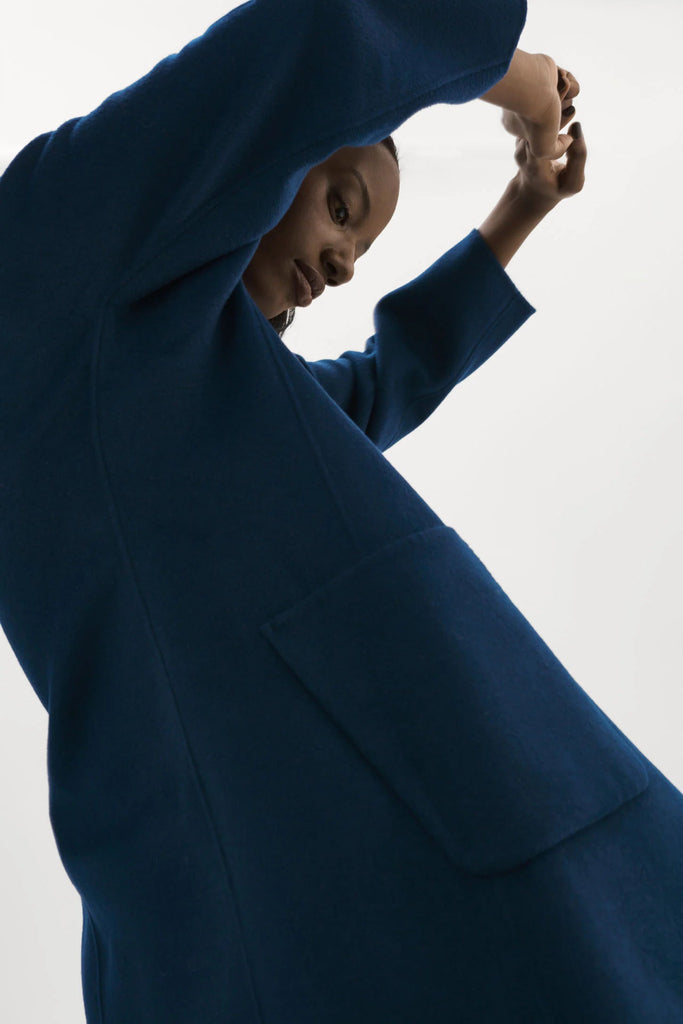 Lamarque Thara Shawl Collar Wool Coat- Midnight Blue - Styleartist