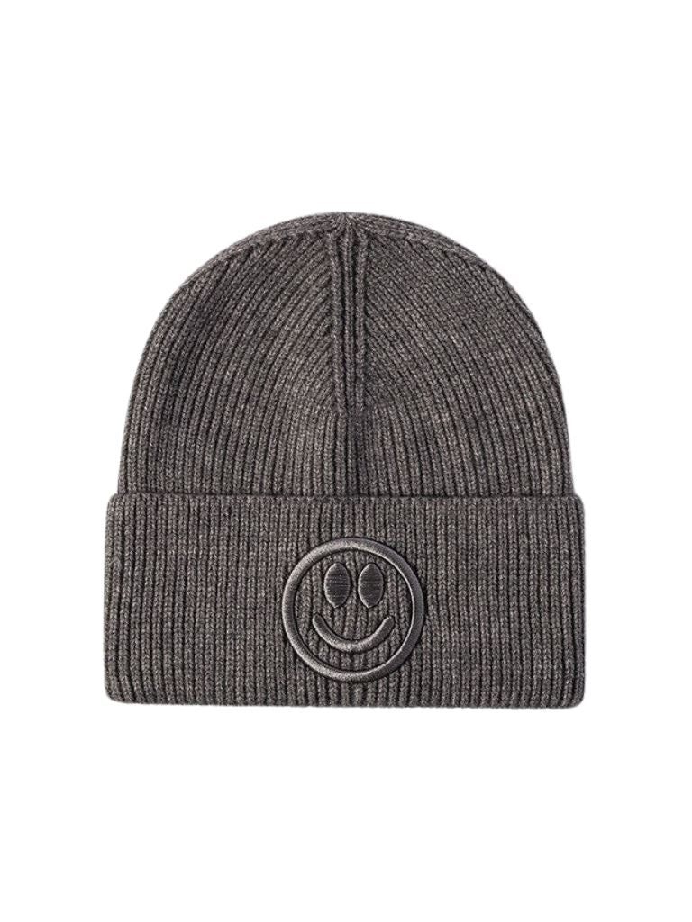 Smiley Embroidered Beanie - Grey - Styleartist