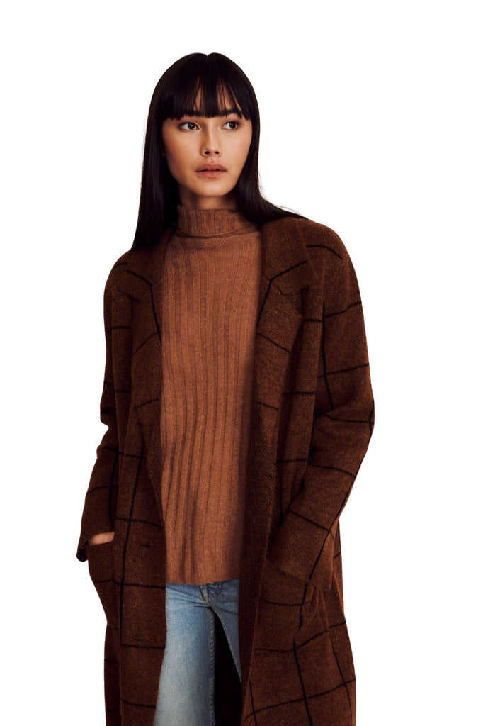 Line Brita Plaid Long Sweater Coat - Butterscotch - Styleartist